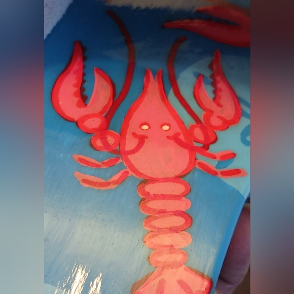 GORG! Dr Scholls Hand-painted Lobster Crayfish Sandals, Wood Red Leather Sz 8 - Picture 5 of 15